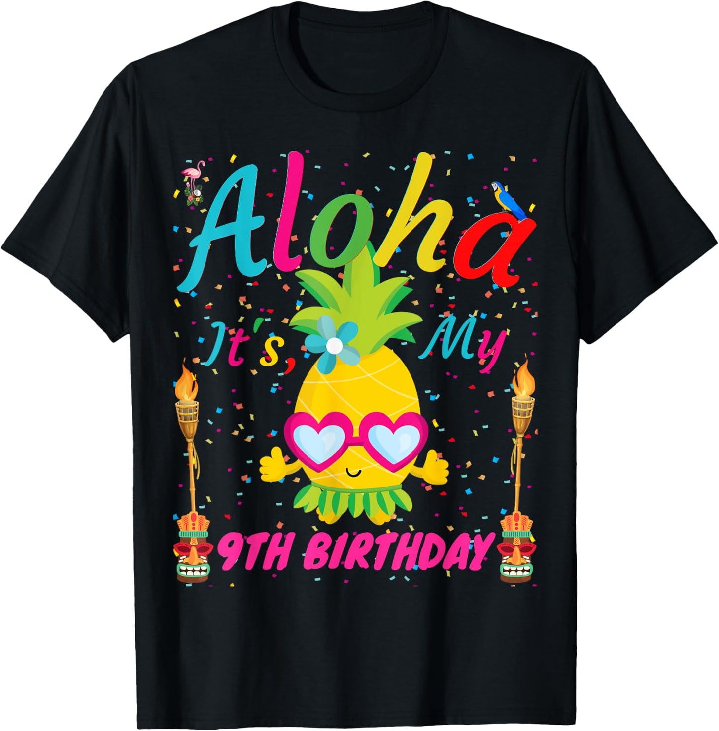 Aloha It's My 9th Birthday Hawaii 9 Years Girls Luau Candles T-Shirt - T-Shirt | Black