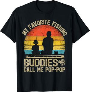 Funny Vintage My Favorite Fishing Buddies Call Me Pop Pop T-Shirt - T-Shirt | Black