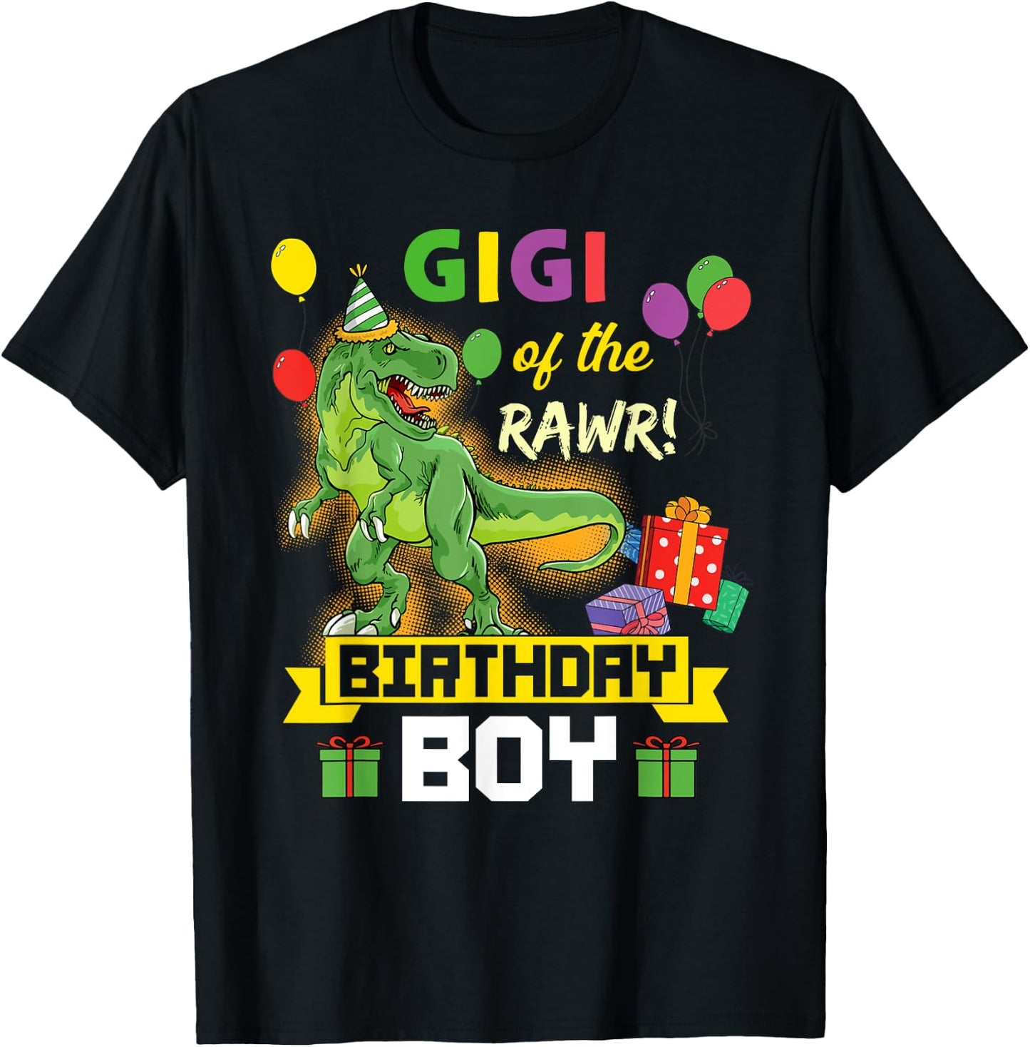 Gigi of the Birthday Boy Dinosaur Celebration Graphic T-Shirt - T-Shirt | Black
