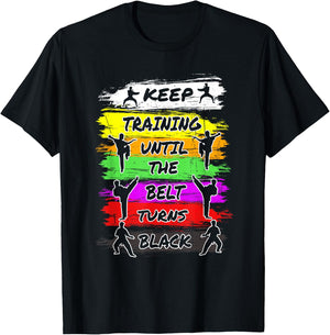 Keep Training Until The Belt Turns Black Retro Karate T-Shirt - T-Shirt | Black