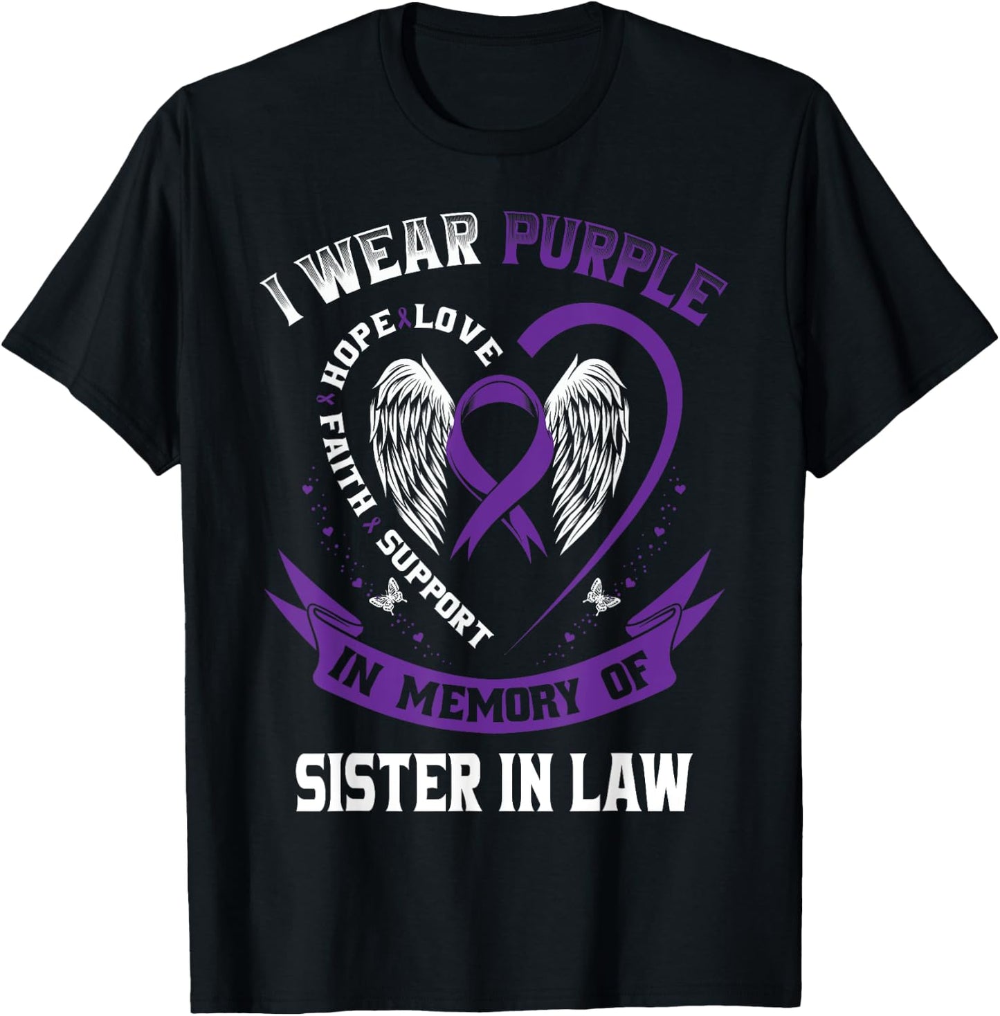 Wear Purple In Memory Of My Sister In Law Pancreatic Cancer T-Shirt - T-Shirt | Black
