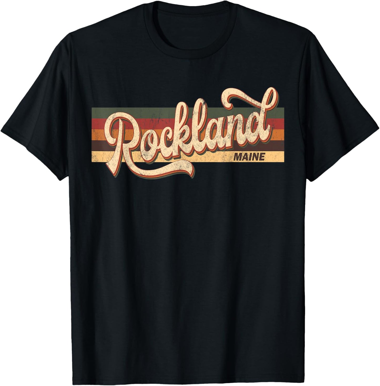 Rockland Maine State USA Retro Vintage 70s 80s T-Shirt - T-Shirt | Black