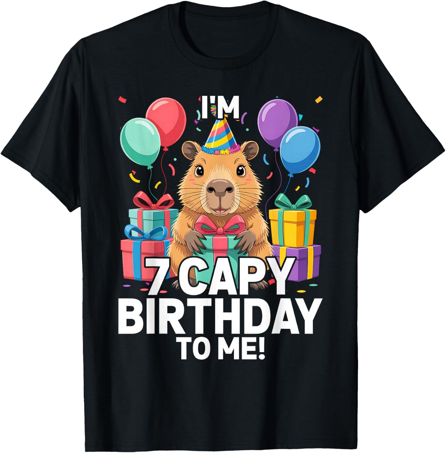 I'm 7 Year Old Capy Birthday to Me 7th Birthday Capybara T-Shirt - T-Shirt | Black