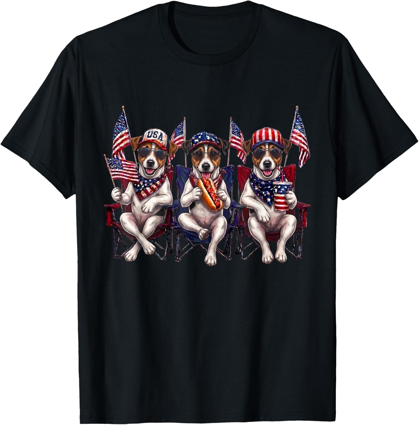250 Years of Freedom Jack Russell Terrier Dog 1776-2026 4th T-Shirt - T-Shirt | Black