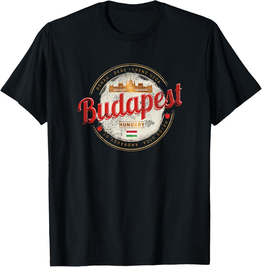 Budapest Design Hungary Vintage Parliament Souvenir T-Shirt - T-Shirt | Black