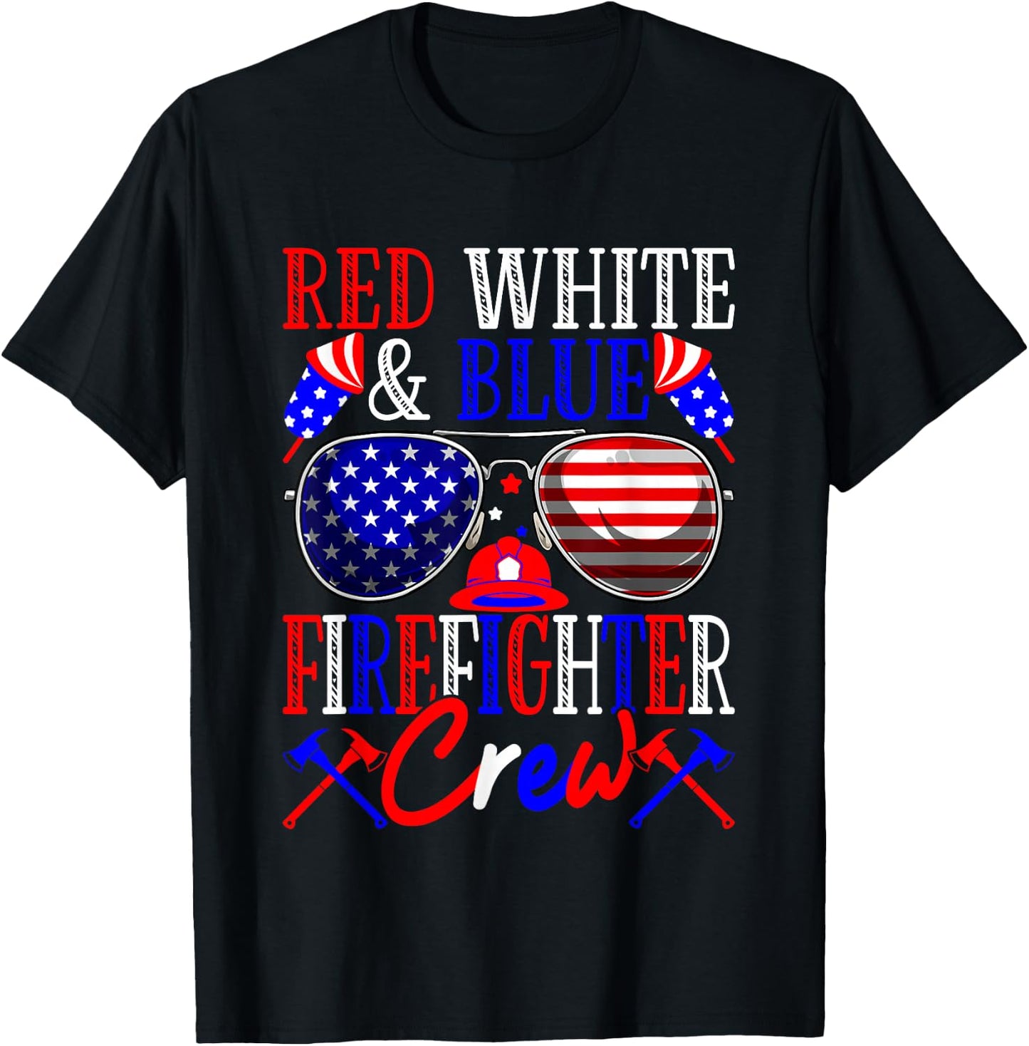 4th Of July Red White & Blue Firefighter Crew American Flag Men T-Shirt - T-Shirt | Black