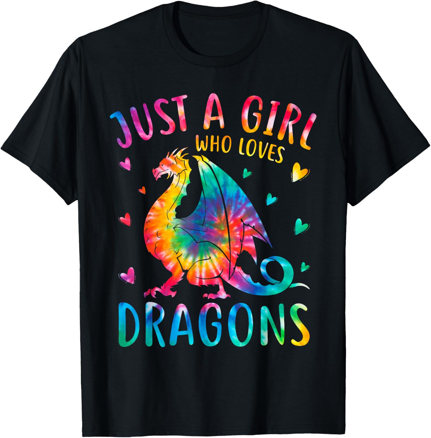 Cute Just A Girl Who Loves Dragons Tie Dye Women and Girls T-Shirt - T-Shirt | Black