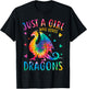 Cute Just A Girl Who Loves Dragons Tie Dye Women and Girls T-Shirt - T-Shirt | Black