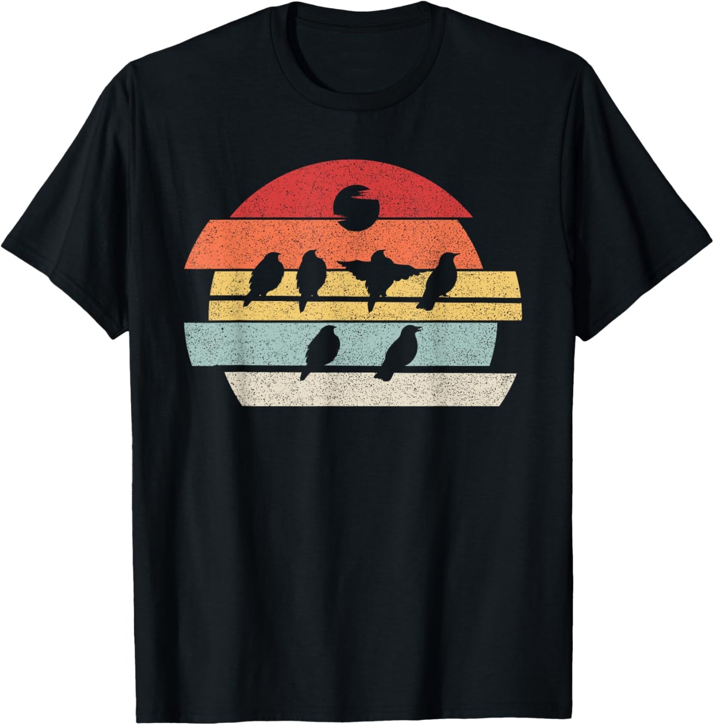 Vintage Retro Birds Shirt Birds On A Wire Nature Birds Lover T-Shirt - T-Shirt | Black
