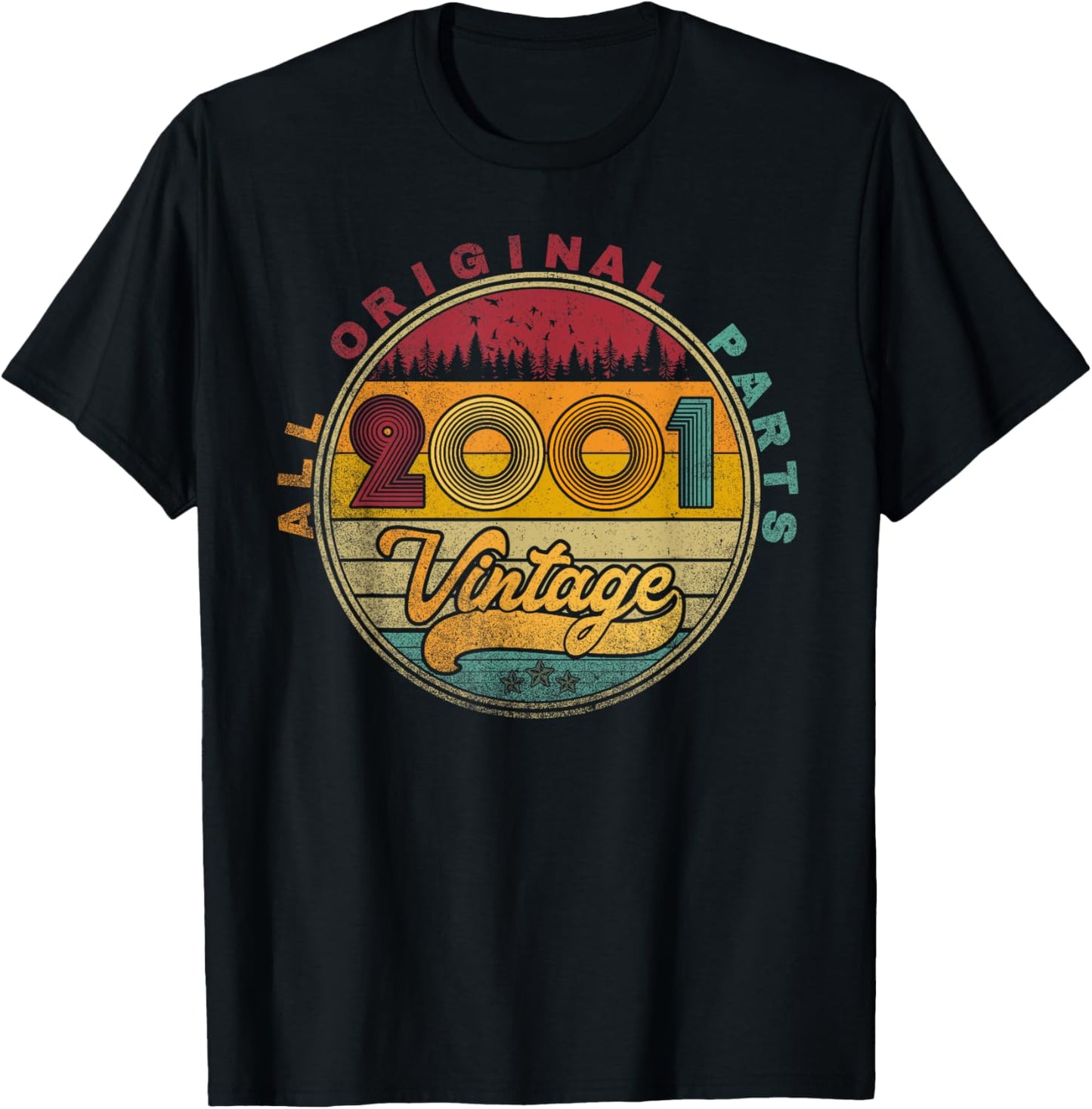 Vintage 2001 24th Birthday Gift 24 Years Old Men Women Retro T-Shirt - T-Shirt | Black