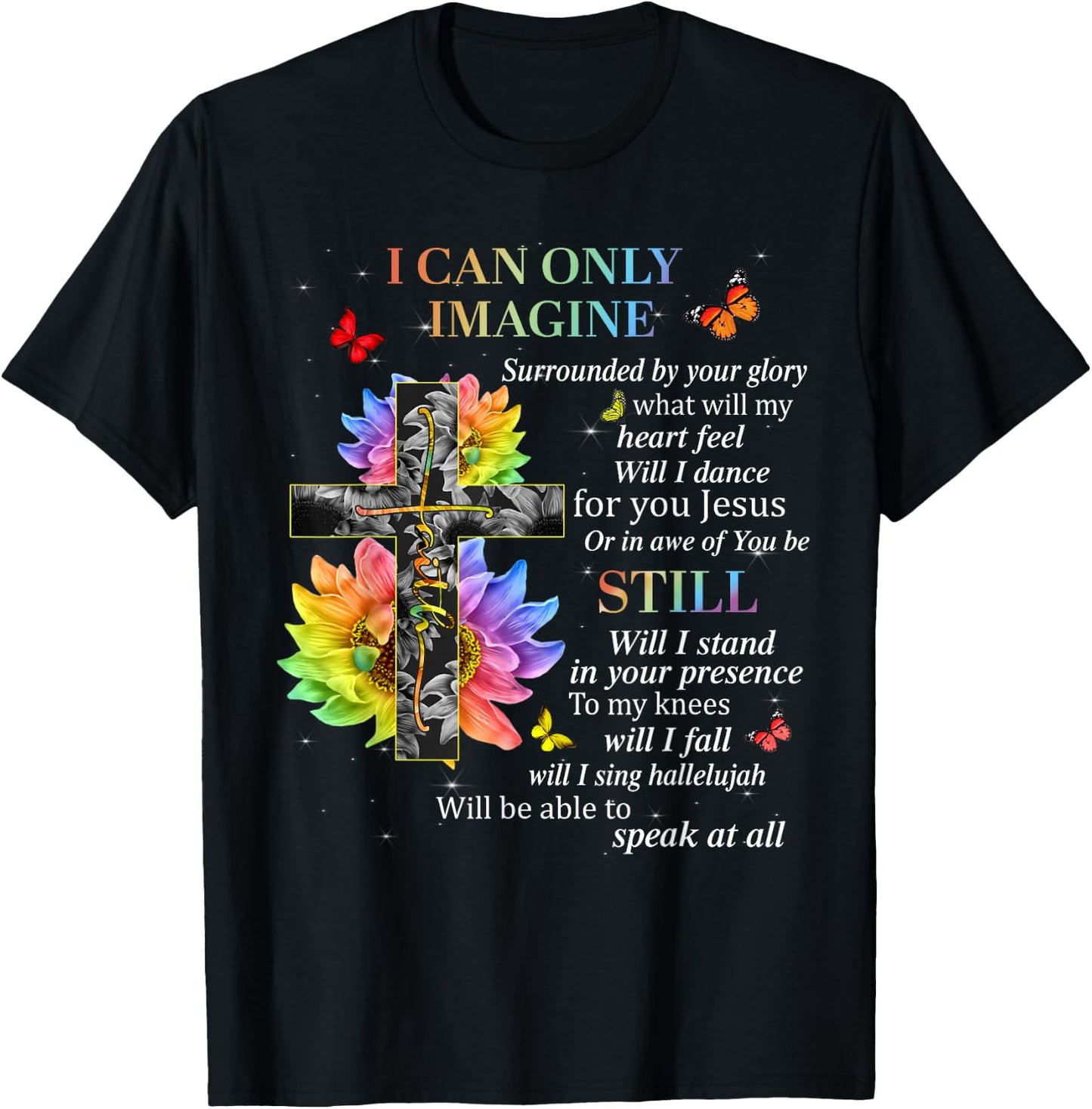 I Only Imagine Christian Women Sunflower Bible Verse T-Shirt - T-Shirt | Black