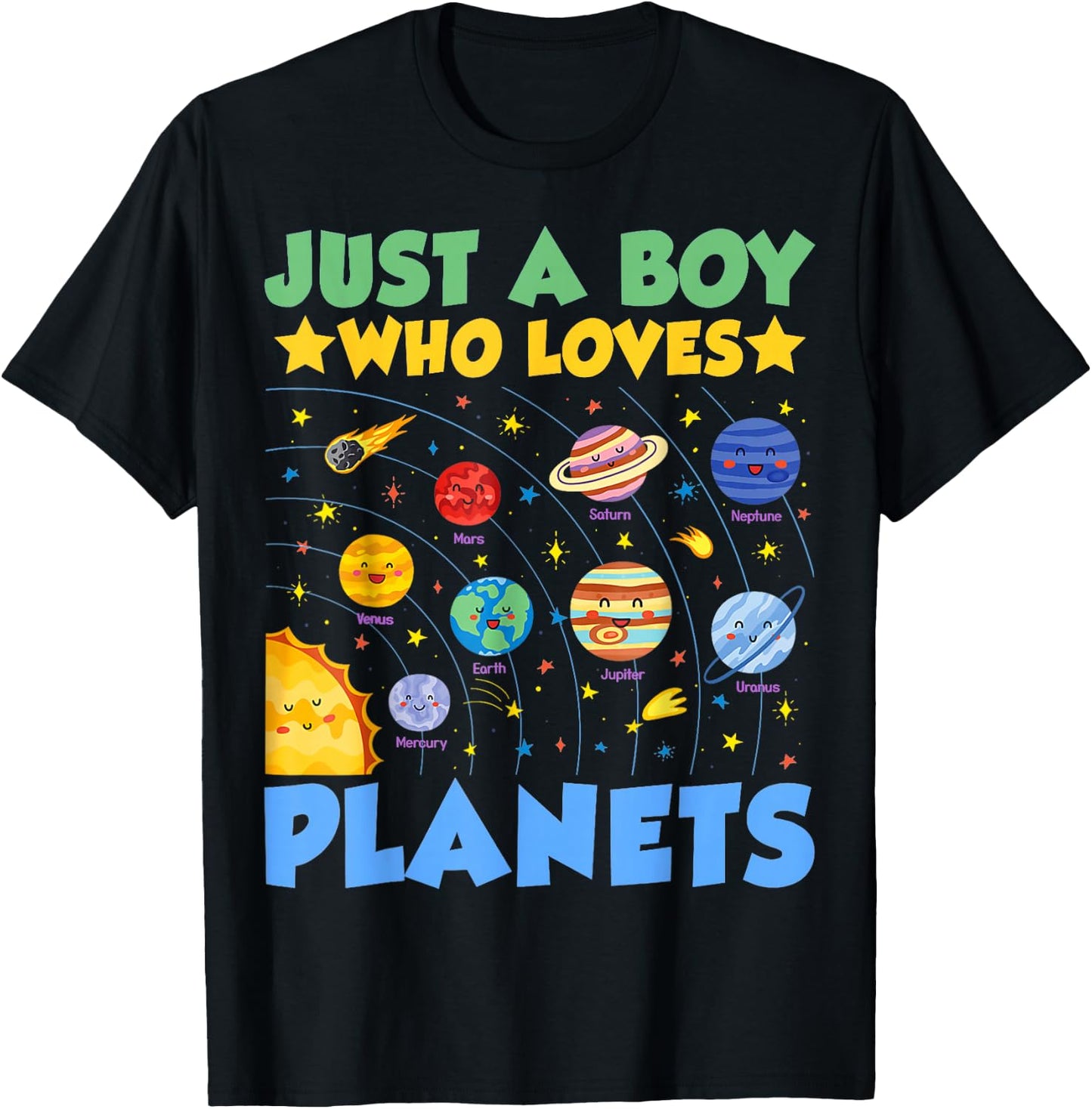 Just A Boy Who Loves Planets Solar System Astronaut Space T-Shirt - T-Shirt | Black