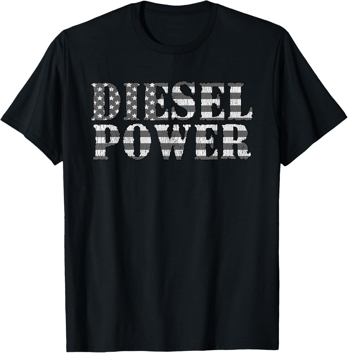 Diesel Power American Flag Funny Truck Mechanic Gift T-Shirt - T-Shirt | Black