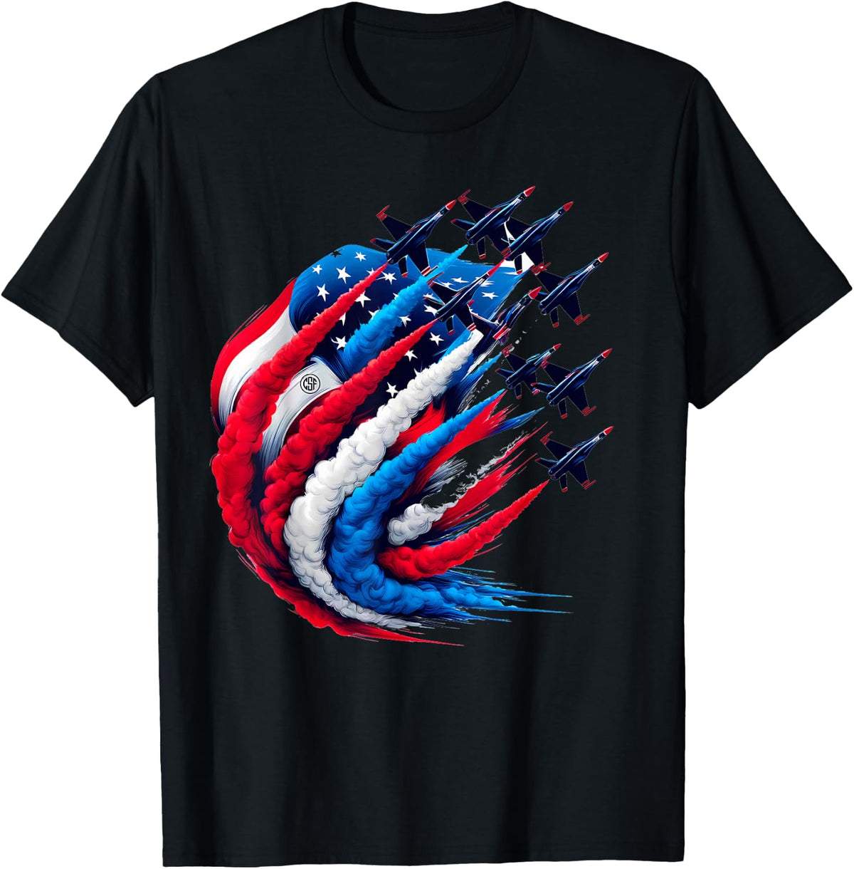 USA Jet Airshow Patriotic Red White Blue Design T-Shirt - T-Shirt | Black