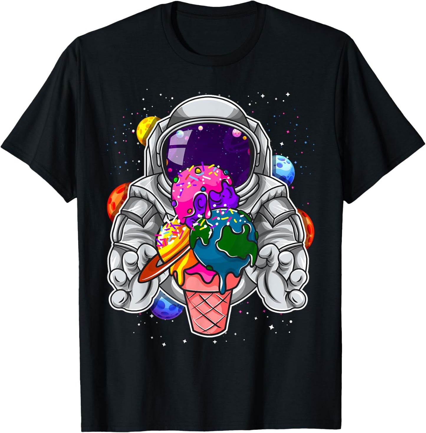 Astronaut Ice Cream Boys Girls Kids Planets Space Cosmonaut T-Shirt - T-Shirt | Black