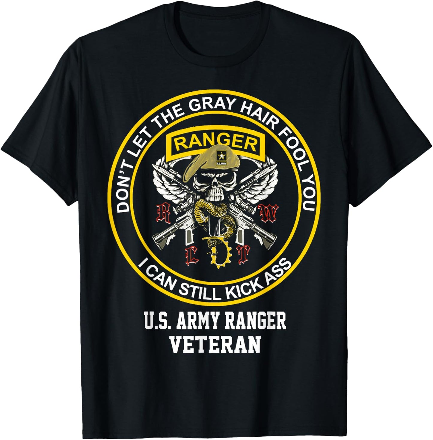 Funny Retired US Army Ranger Veteran USA Military Vet T-Shirt - T-Shirt | Black