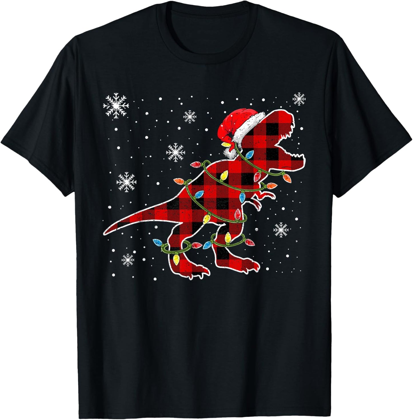 Christmas Dinosaur Buffalo Plaid Shirt, Santa Trex Pajama T-Shirt - T-Shirt | Black