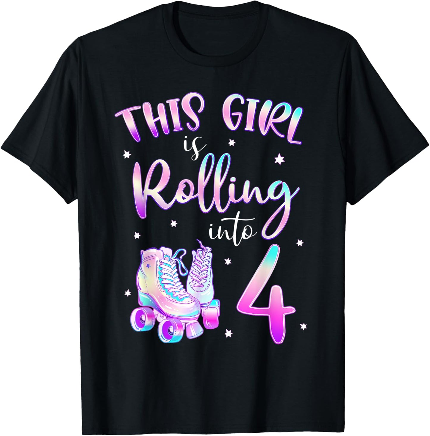 4th Bday Rolling Into 4 Birthday Girl Roller Skate Party T-Shirt - T-Shirt | Black