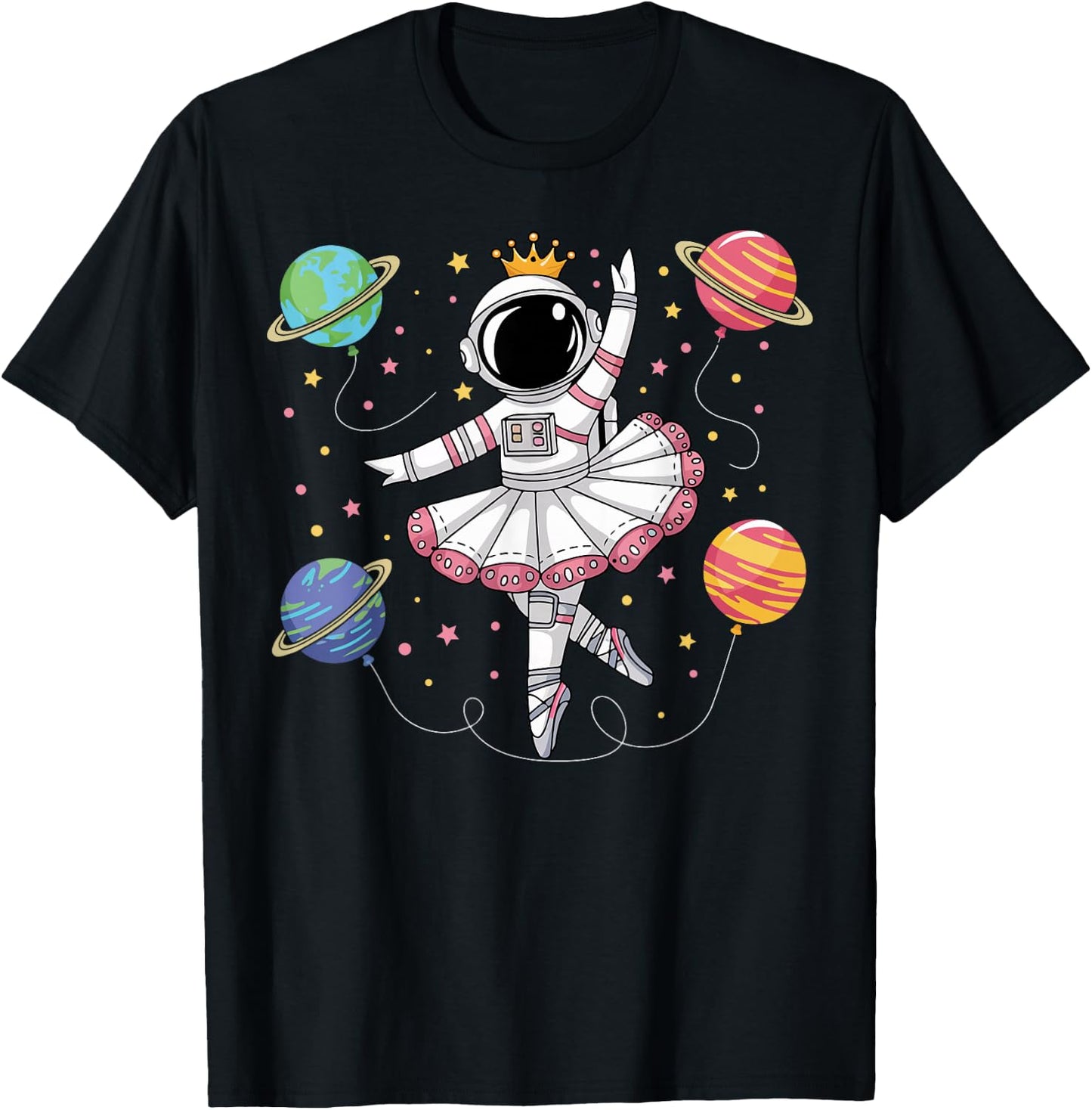 Ballerina Girl Space Astronaut Ballet Dancer Planets T-Shirt - T-Shirt | Black