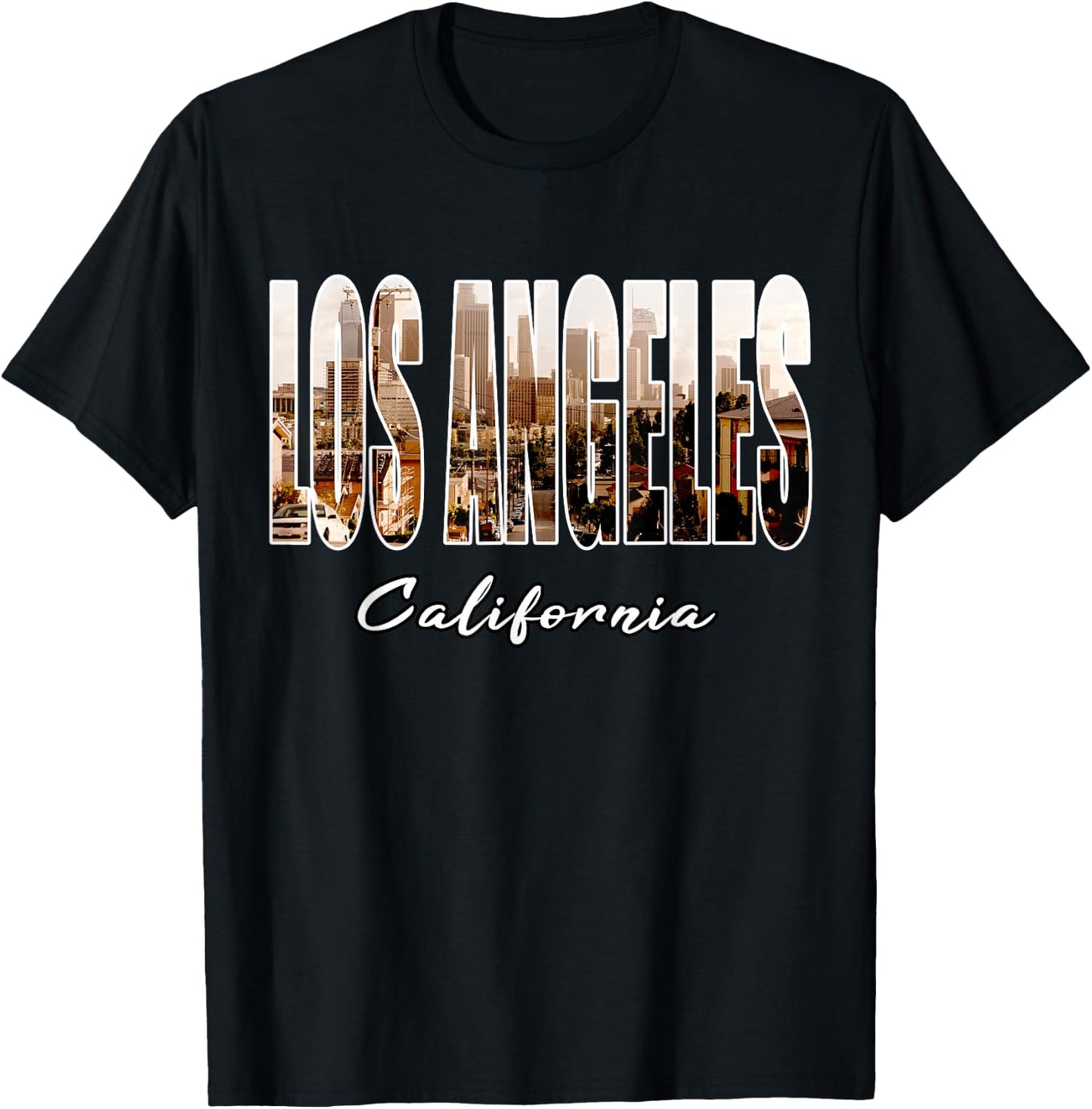 Los Angeles California Font Skyline Urban Photography LA T-Shirt - T-Shirt | Black