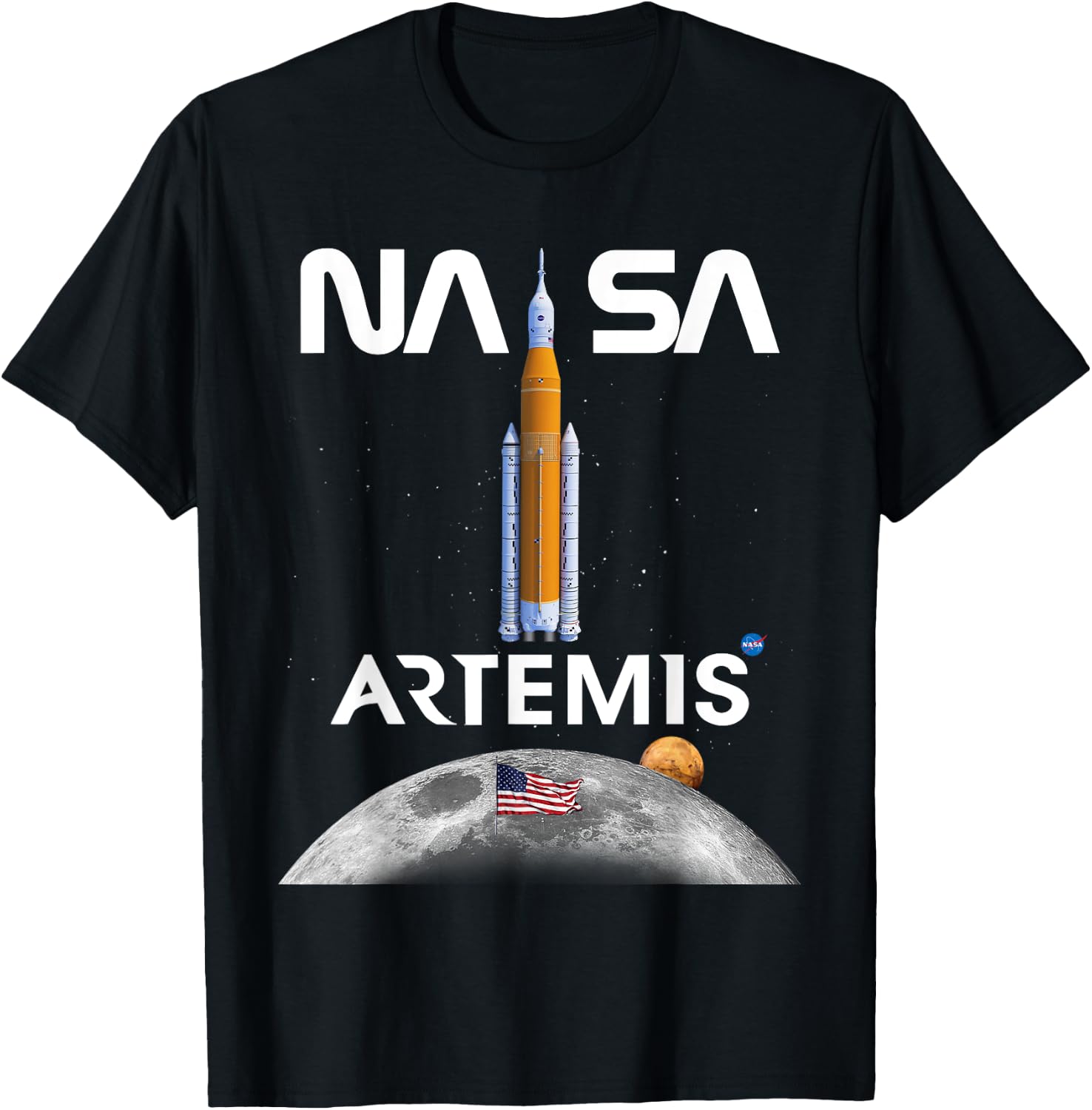 NASA Artemis Mission SLS Moon US Flag Worm Logo T-Shirt - T-Shirt | Black