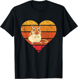 Gerbil Retro Vintage Heart Desert Animal Lover Rodent Rat T-Shirt - T-Shirt | Black