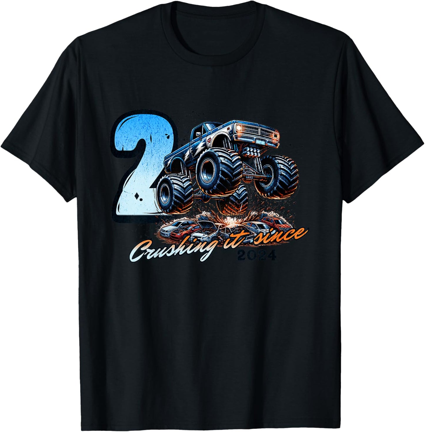 Kids 2nd Birthday Truck Turning 2 Years Old Boy Born in 2024 T-Shirt - T-Shirt | Black