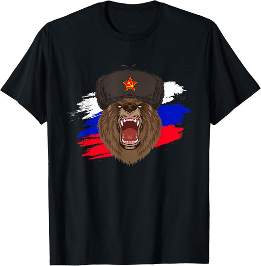Russian Flag Russia Russian Bear T-Shirt - T-Shirt | Black