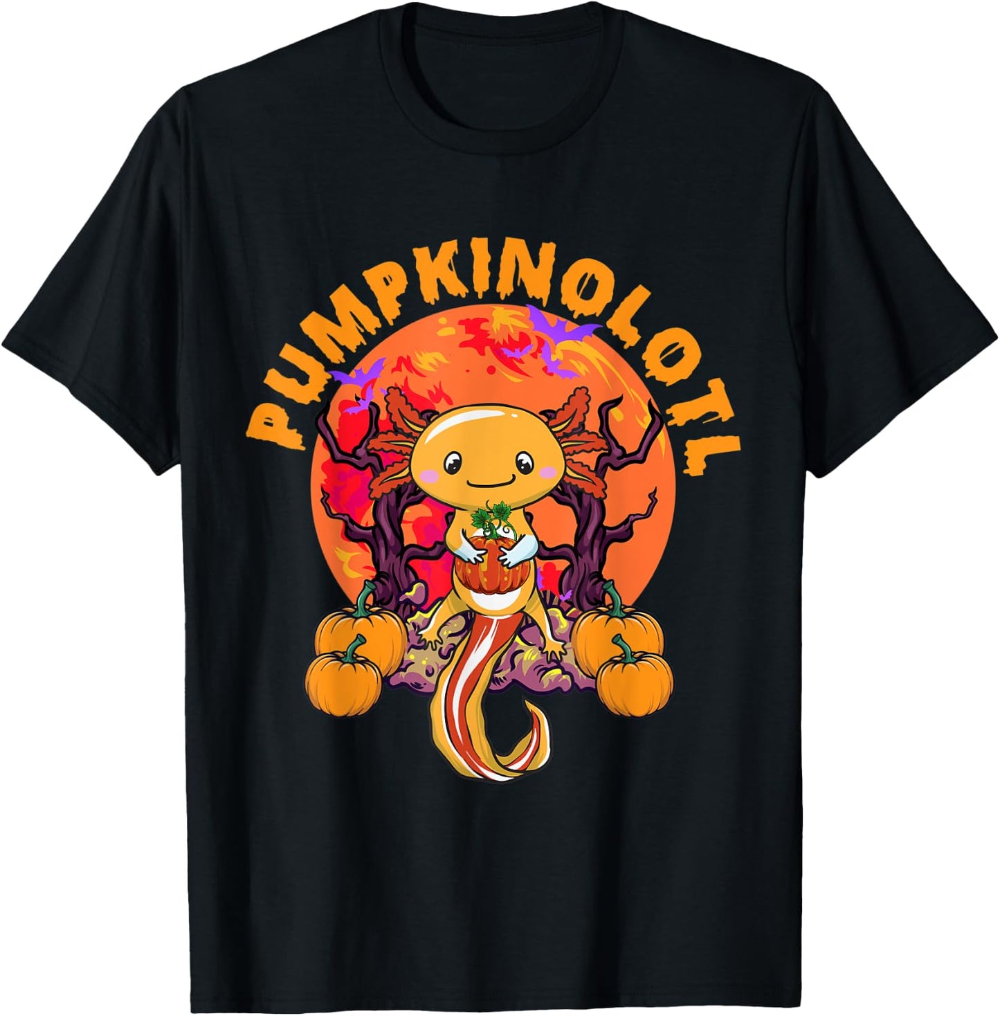 Halloween Axolotl Salamander Pumpkin Orange Pumpkinolotl T-Shirt - T-Shirt | Black