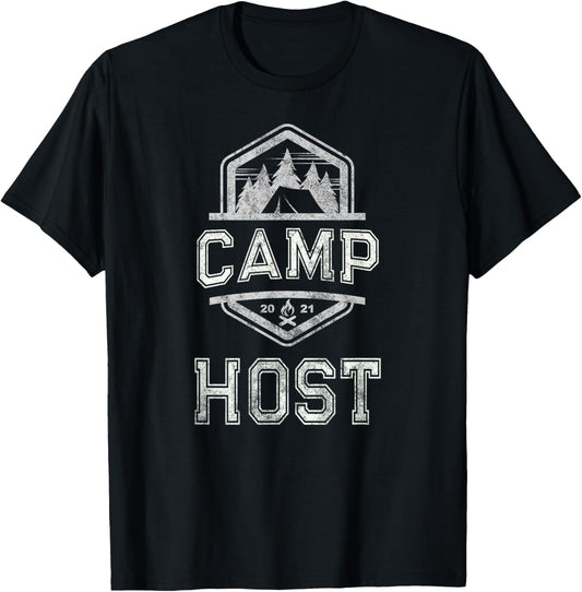 Vintage CAMP HOST Campground Staff Campsite Team Hosting T-Shirt - T-Shirt | Black