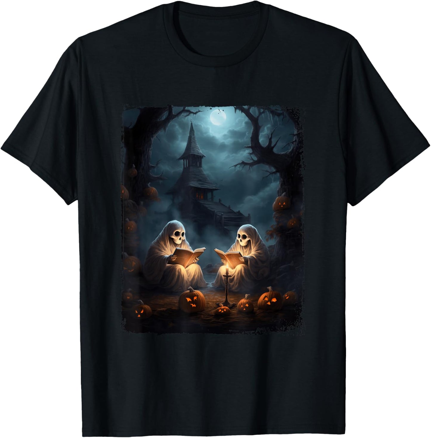 Vintage Boo Halloween Camping Reading Teacher Books Ghost T-Shirt - T-Shirt | Black