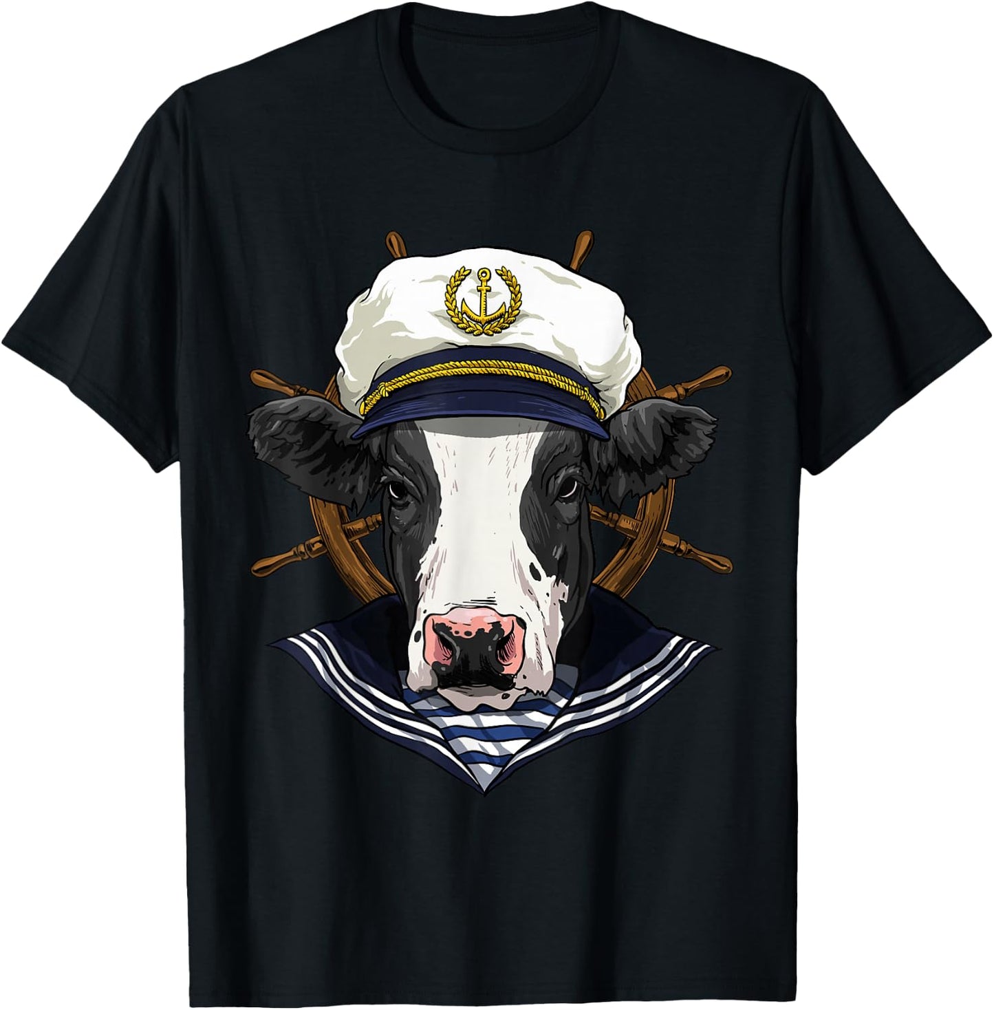 Cow Sailor Boat Captain Farmer Cow Farm Animal T-Shirt - T-Shirt | Black