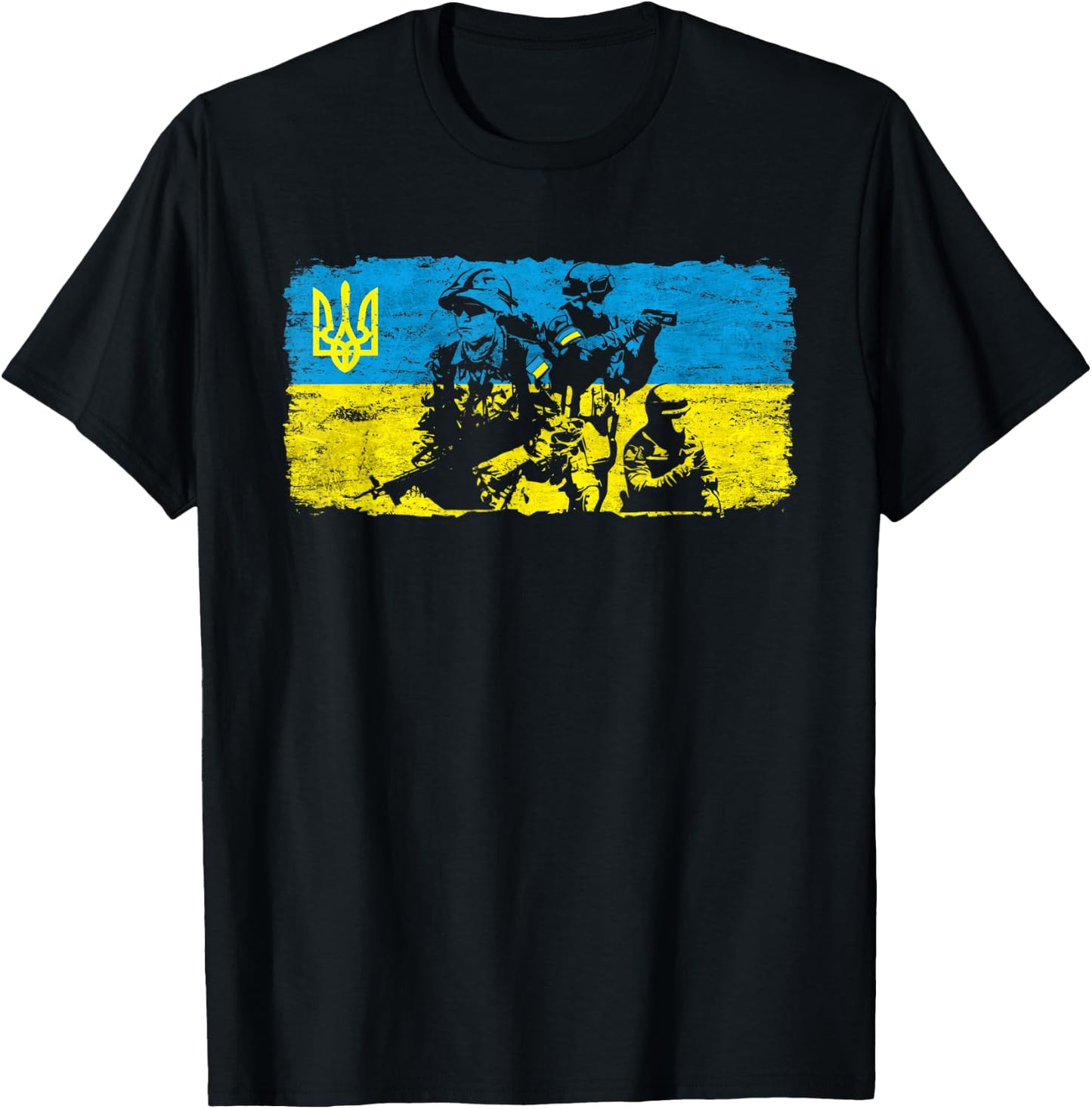 Ukrainian Army Solders Support Ukraine Flag Stand with UA T-Shirt - T-Shirt | Black