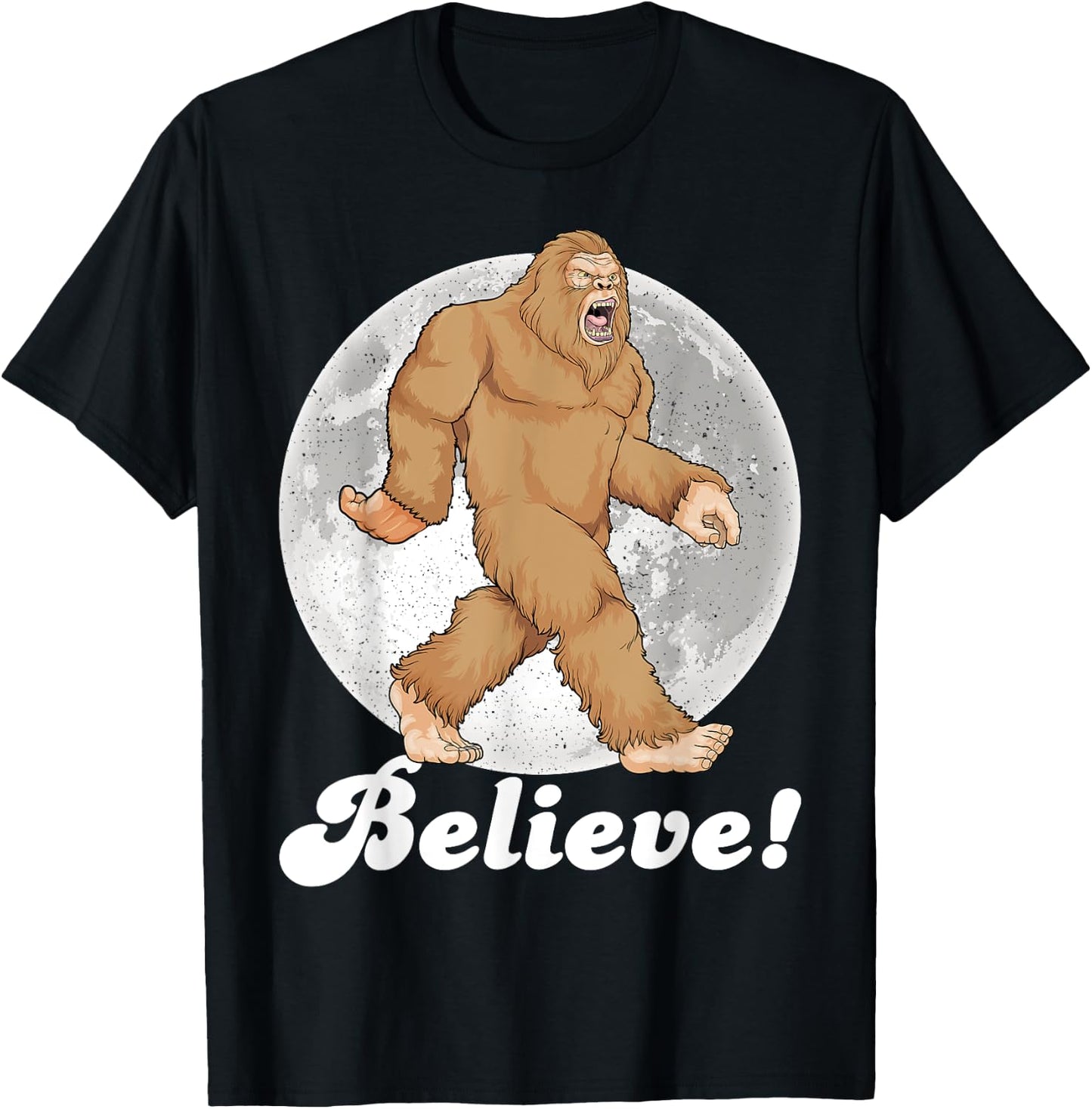 Bigfoot Night Stroll Sasquatch Retro Moon Bigfoot Believe T-Shirt - T-Shirt | Black