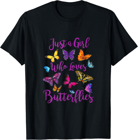 Just a Girl Who Loves Butterflies T-Shirt - T-Shirt | Black