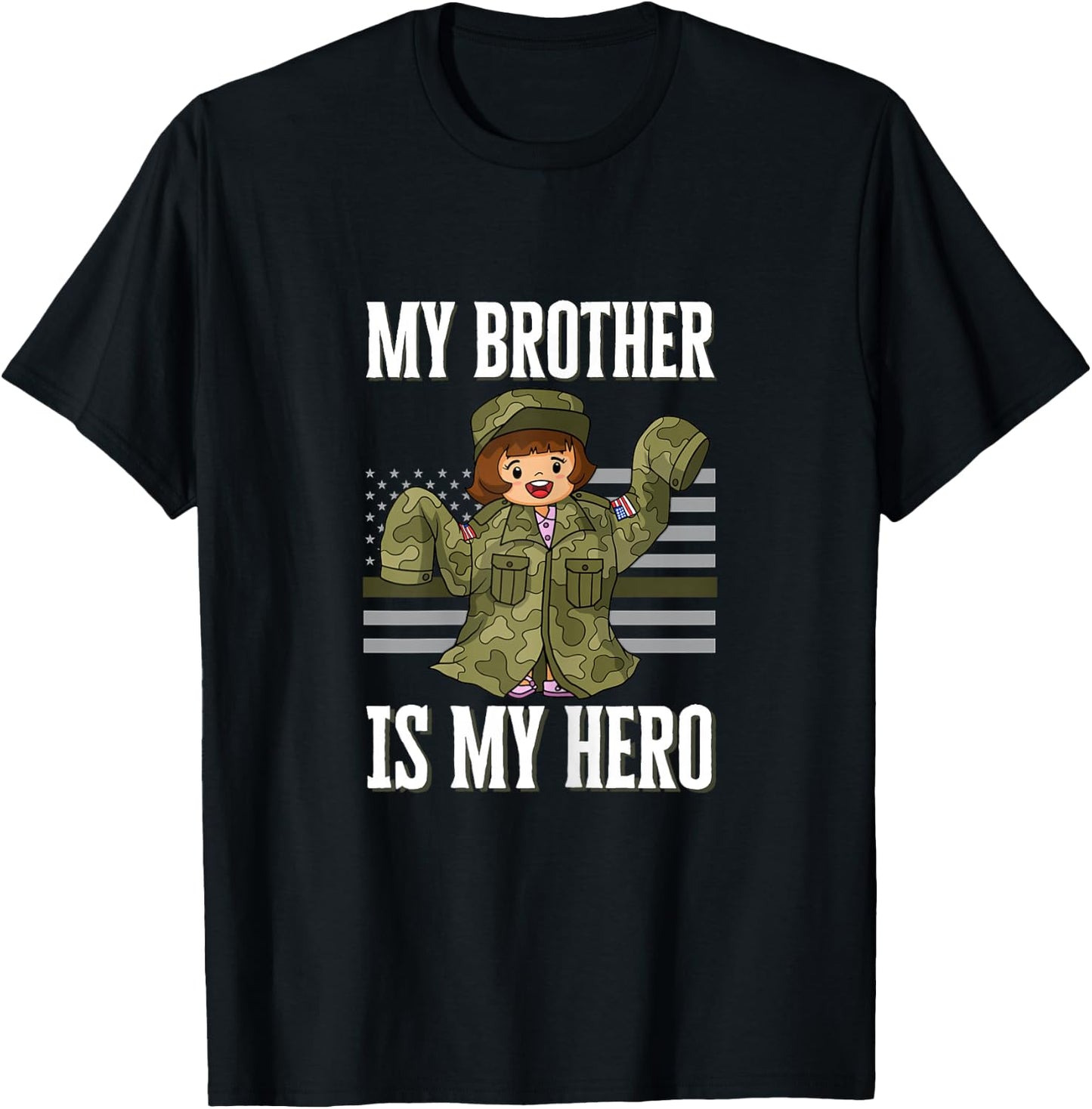 Kids My Brother Hero Thin Green Line for Daughter of Soldier T-Shirt - T-Shirt | Black