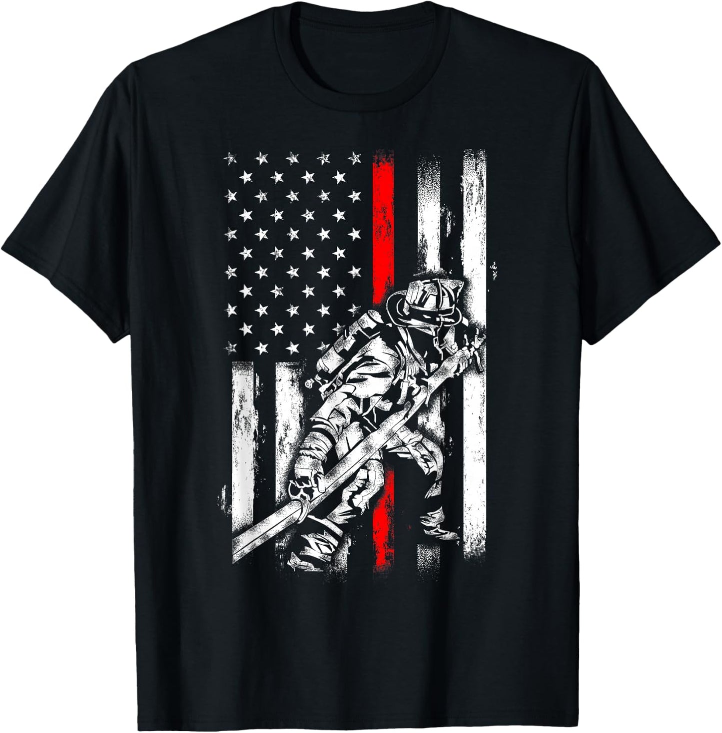 Firefighter American Flag for US Fireman T-Shirt - T-Shirt | Black