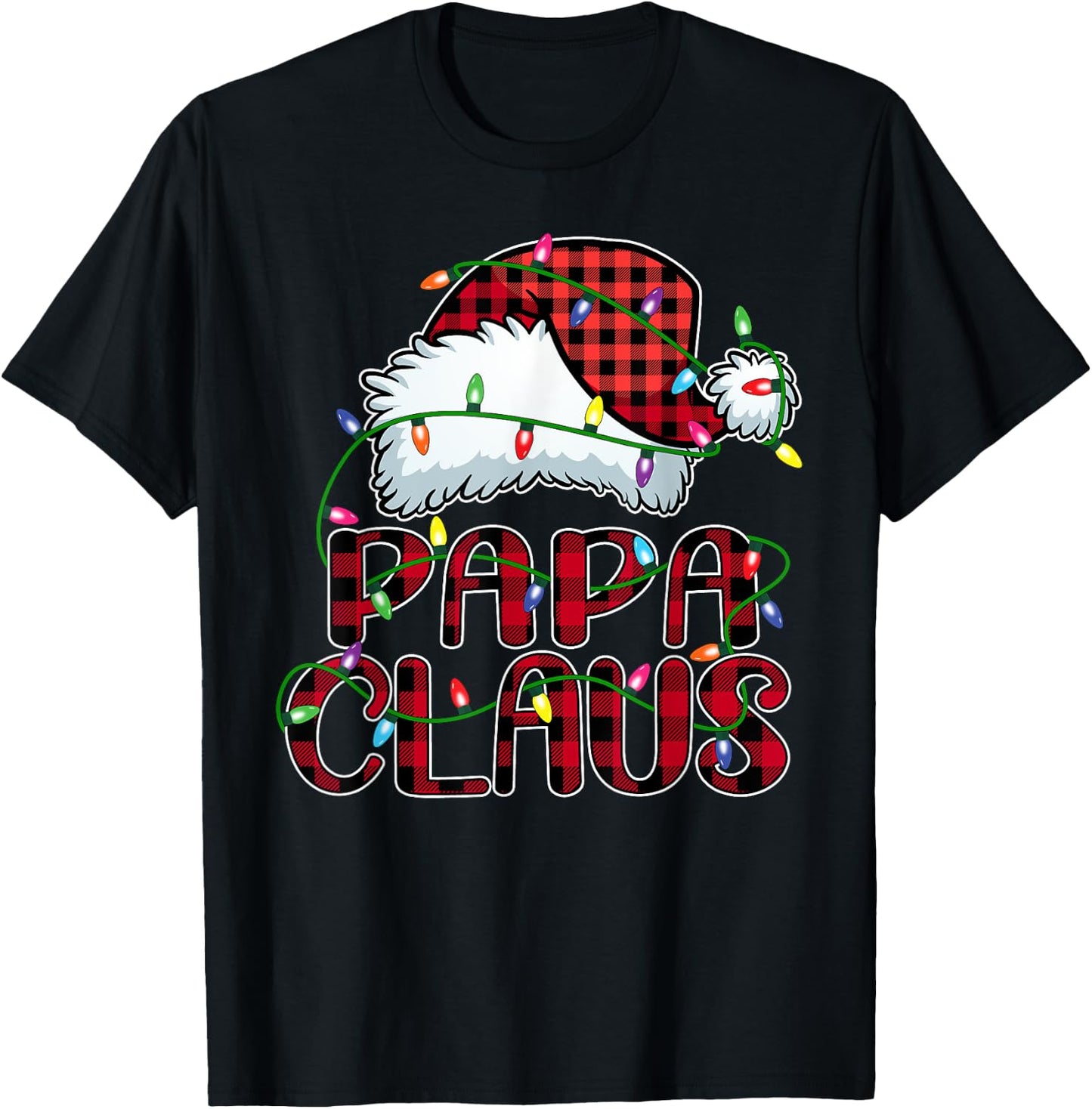 Papa Claus Shirt Christmas Lights Pajama Family Matching T-Shirt - T-Shirt | Black