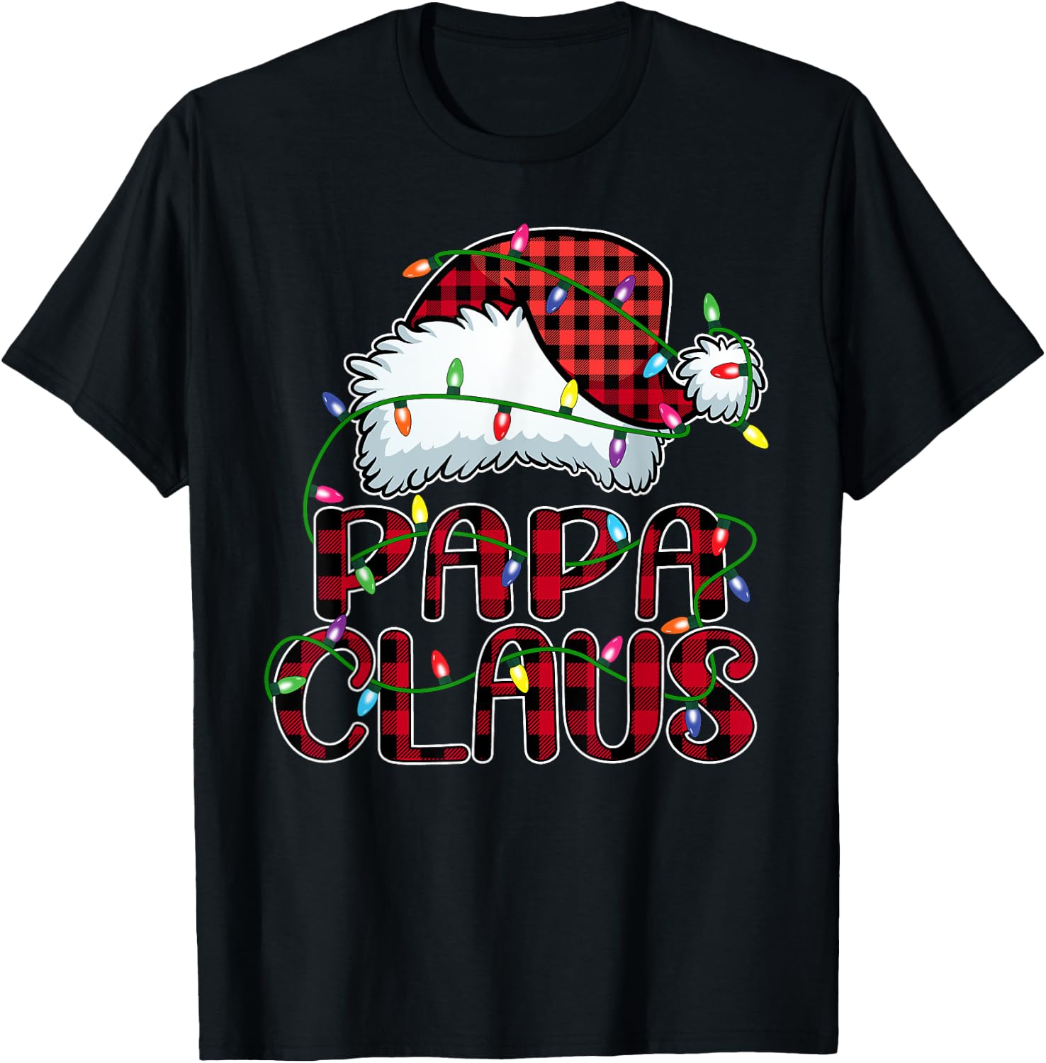 Papa Claus Shirt Christmas Lights Pajama Family Matching T-Shirt - T-Shirt | Black