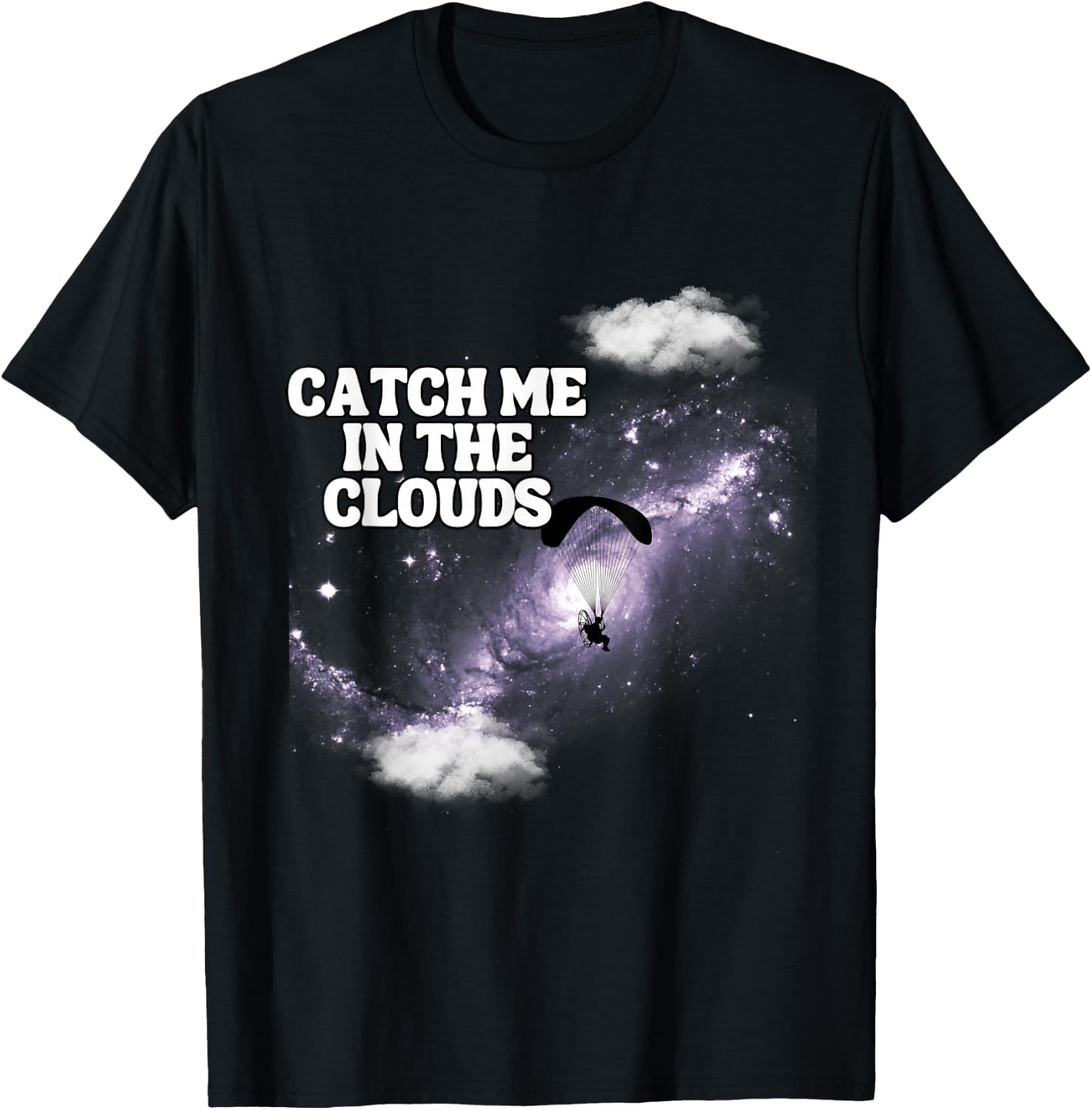 Flying with a Paramotor in the Space or Universe - Adults' Black Small Classic Fit Short Sleeve with Round Collar - Paramotoring Pilot Training T-Shirt - T-Shirt | Black