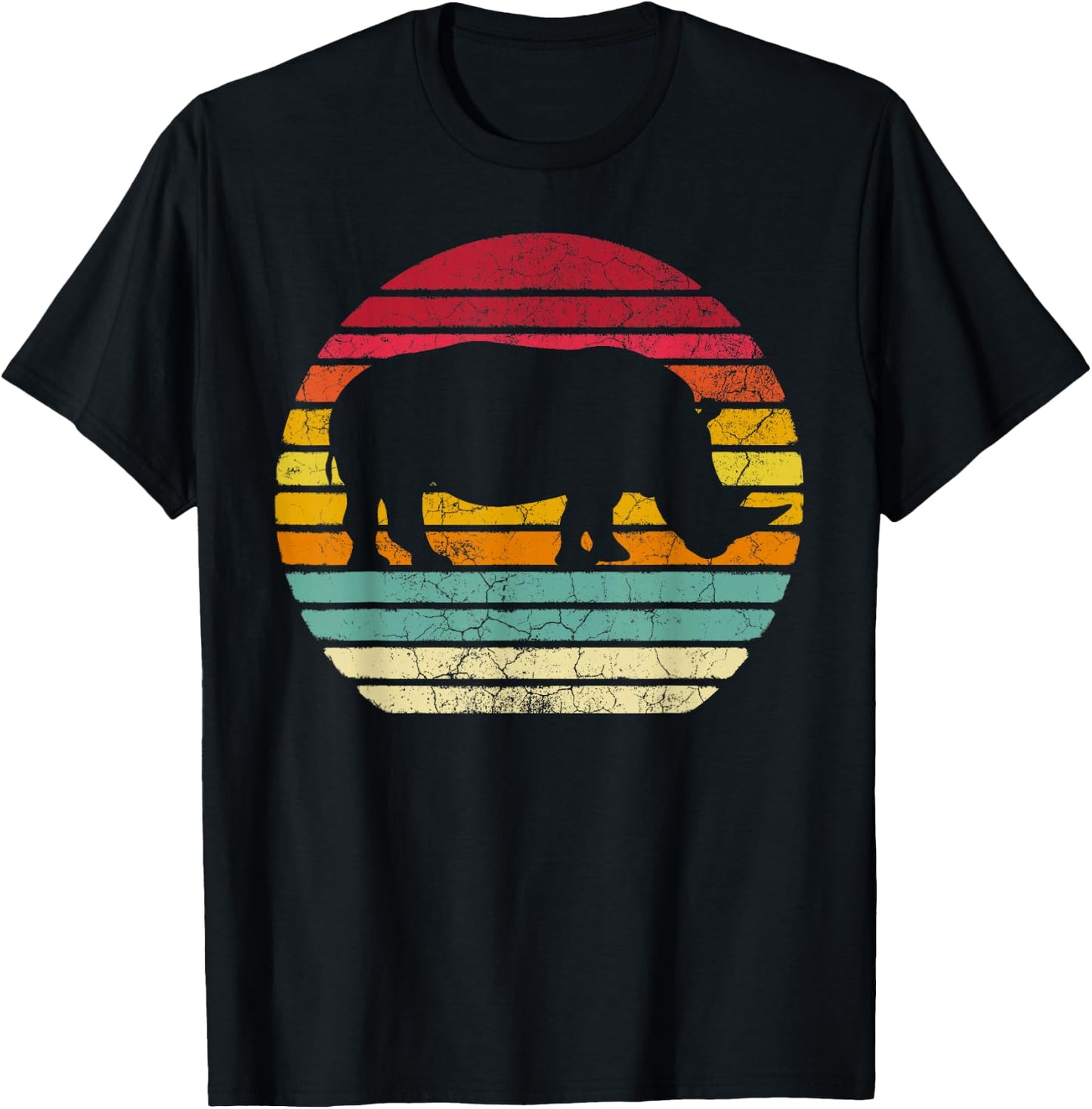 Rhino Rhinoceros - Retro Style Vintage Funny 70s 80s 90s T-Shirt - T-Shirt | Black