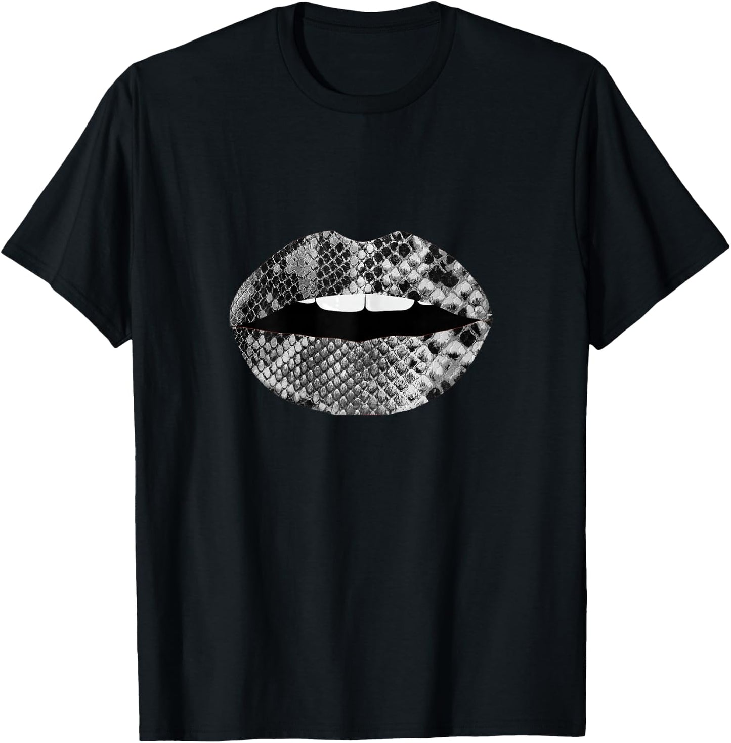 Snakeskin Lips Snakes Print Kiss Mouth T-Shirt - T-Shirt | Black
