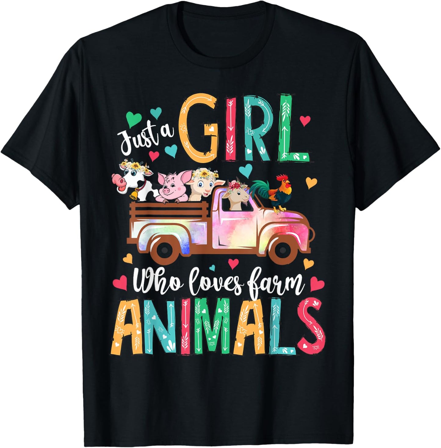 Just A Girl Who Loves Farm Animals Flower Floral Girl Farmer T-Shirt - T-Shirt | Black