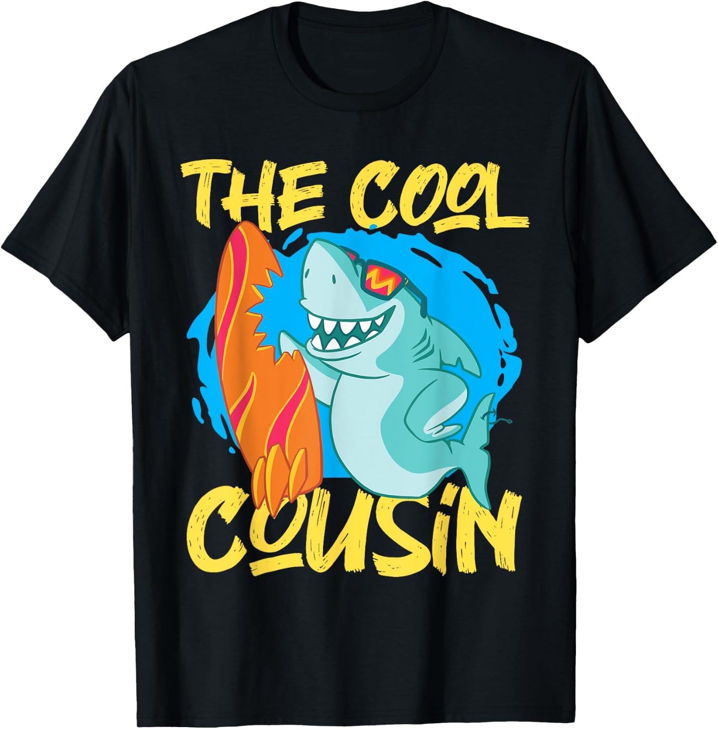 The Cool Cousin Shark With Surfboard T-Shirt - T-Shirt | Black