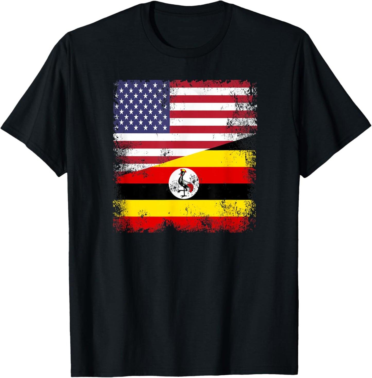 Half Ugandan Flag | Vintage Uganda USA Gift T-Shirt - T-Shirt | Black