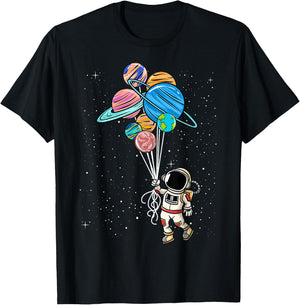 Astronaut Holding Planet Balloons BoysGirls STEM Kids T-Shirt - T-Shirt | Black