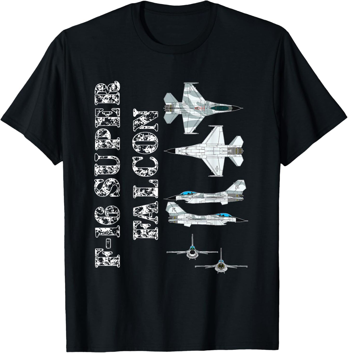 F16 Jet Aircraft Fighter Jet Blueprint Design F-16 T-Shirt - T-Shirt | Black