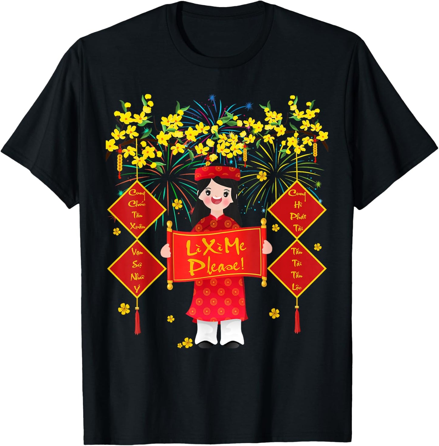 Cute Vietnamese Lunar New Year Horse Kids Girls Lucky Money T-Shirt - T-Shirt | Black