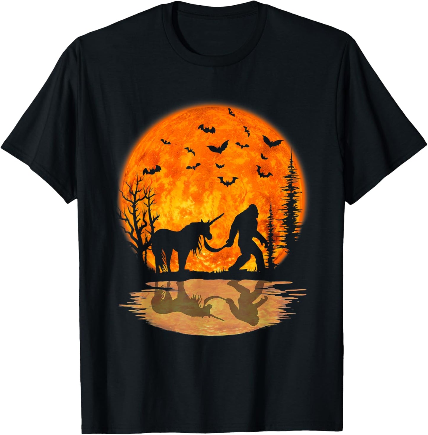 Bigfoot Walking Unicorn Funny Sasquatch Unicorn Halloween T-Shirt - T-Shirt | Black