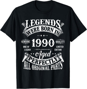 35th Birthday Vintage Legends Born In 1990 35 Years Old T-Shirt - T-Shirt | Black